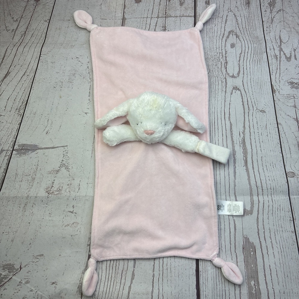 Carter's Pink Bunny Rabbit Lovey Plush Blanket Knot White Binky Paci Holder